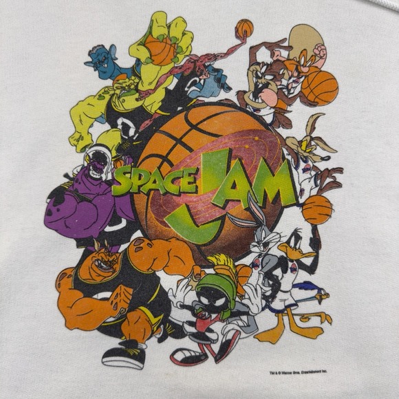 Vintage Space Jam Looney Tunes Hoodie White Cartoon Movie Pullover Men's S - Picture 2 of 16